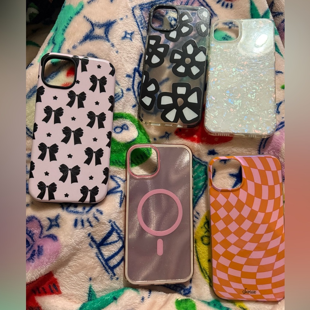 Stylish Phone Case Set - Black, Pink, and Multicolor Designs